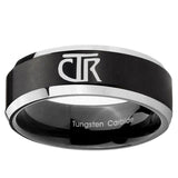 5, 8mm CTR Beveled Edge Brush Black 2 Tone Tungsten Carbide Mens Bands Ring