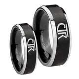 His Hers CTR Beveled Edges Brush Black 2 Tone Tungsten Men's Wedding Ring Set