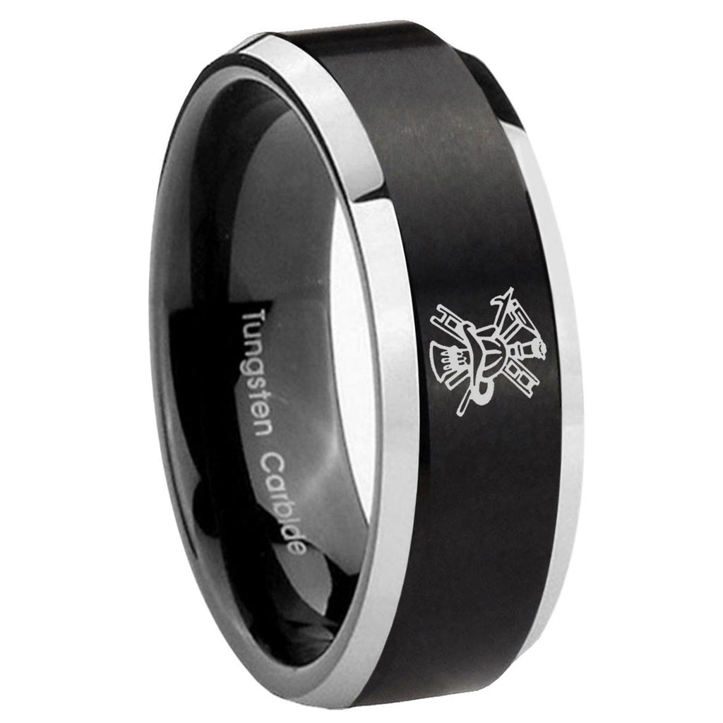 10mm Fireman Beveled Edges Brush Black 2 Tone Tungsten Wedding Band Ring