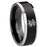 8mm Fireman Beveled Edges Brush Black 2 Tone Tungsten Men's Wedding Band