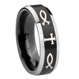 10mm-Fish-&-Cross-Beveled-Edges-Brush-Black-2-Tone-Tungsten-Engagement-Ring