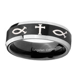 10mm-Fish-&-Cross-Beveled-Edges-Brush-Black-2-Tone-Tungsten-Engagement-Ring