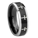 10mm-Multiple-Christian-Cross-Beveled-Brush-Black-2-Tone-Tungsten-Bands-Ring