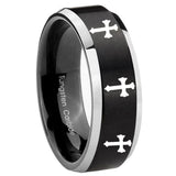 His Hers Multiple Christian Cross Beveled Brush Black 2 Tone Tungsten Promise Ring Set