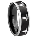 10mm Multiple Christian Cross Beveled Brush Black 2 Tone Tungsten Men's Ring