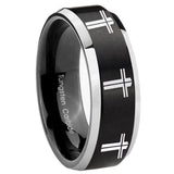 8mm Multiple Christian Cross Beveled Brush Black 2 Tone Tungsten Engagement Ring