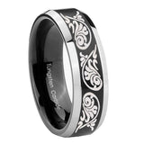 10mm-Etched-Tribal-Pattern-Beveled-Brush-Black-2-Tone-Tungsten-Engraved-Ring