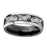 10mm-Etched-Tribal-Pattern-Beveled-Brush-Black-2-Tone-Tungsten-Engraved-Ring