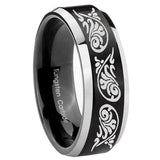 His Hers Etched Tribal Pattern Beveled Brush Black 2 Tone Tungsten Rings Set