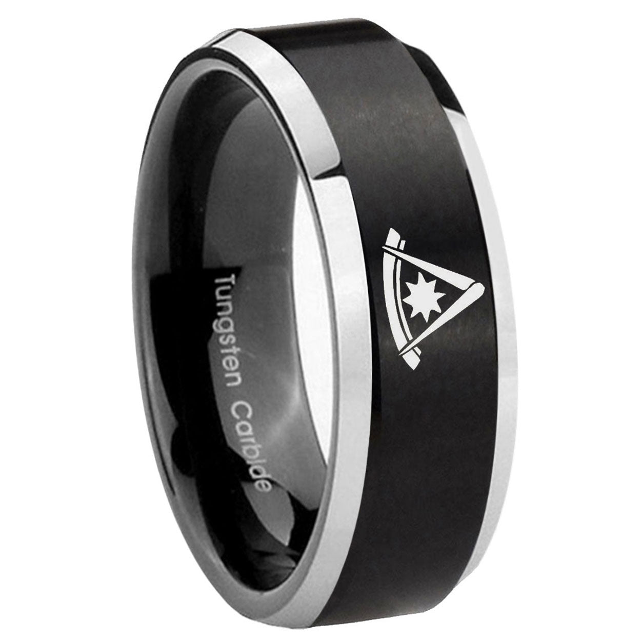8MM Peaster Master Masonic Beveled Two Tone Black Tungsten Wedding Rings