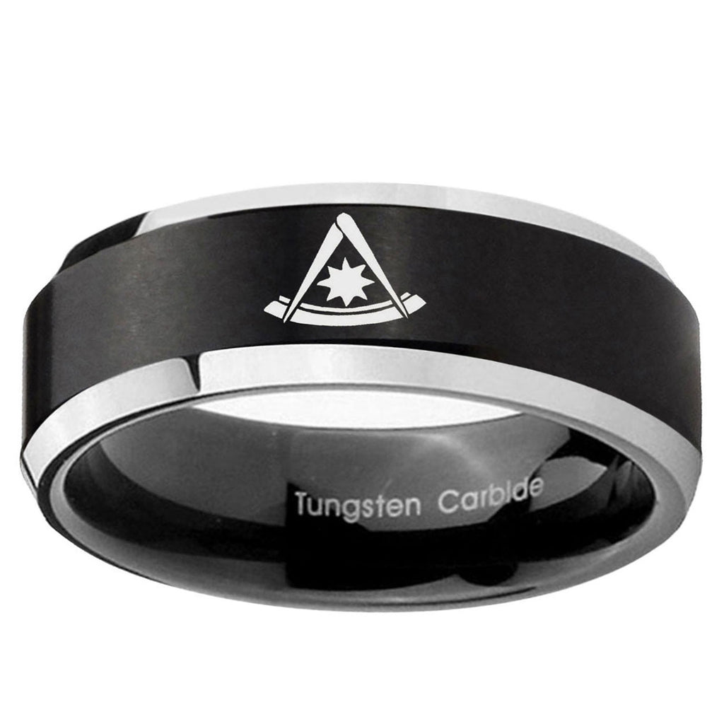 10mm Pester Master Masonic Beveled Edge Brush Black 2 Tone Tungsten Bands Ring