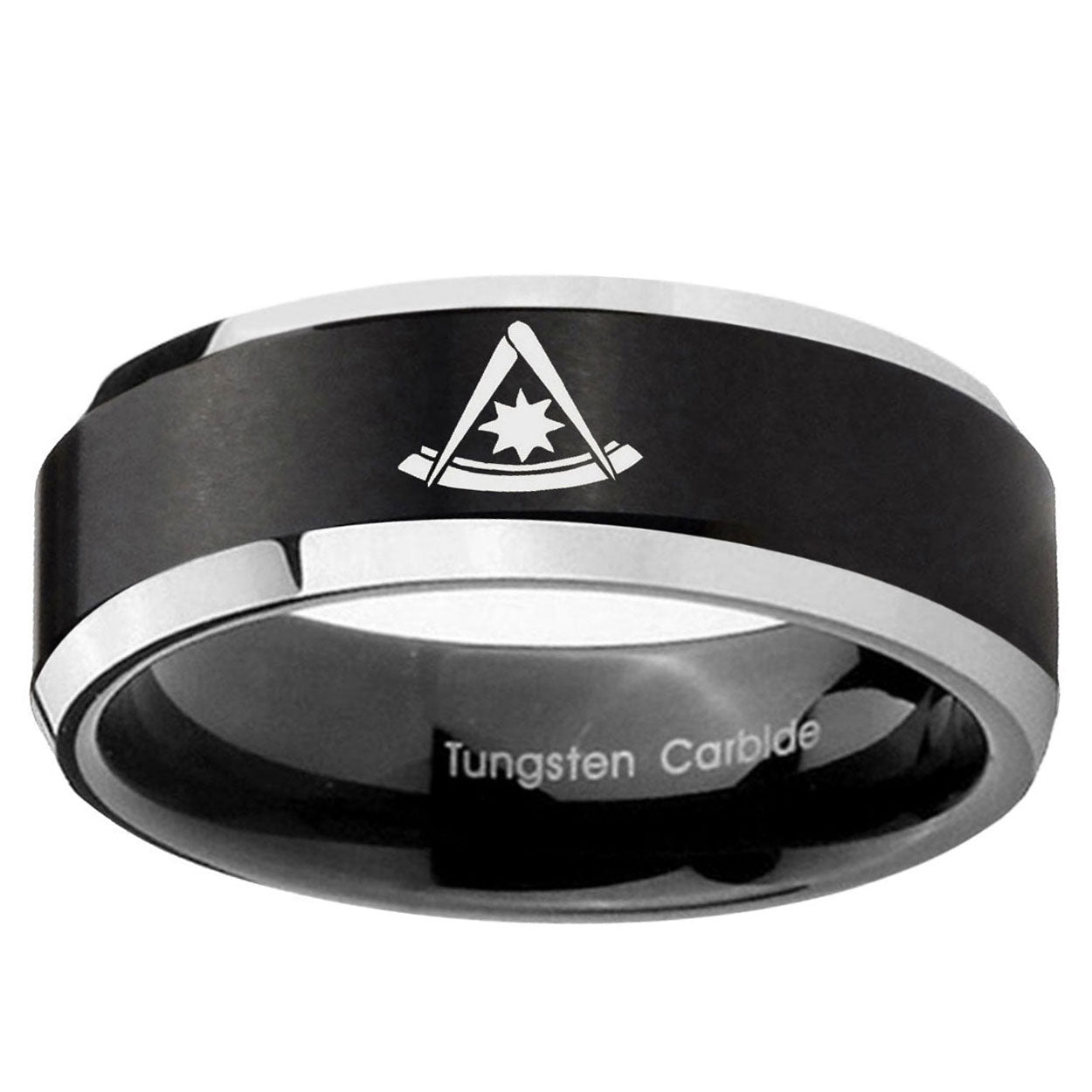 5MM Peaster Master Masonic Beveled Two Tone Black Tungsten Wedding Rings