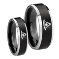 Pester Master Masonic Beveled Brush Black 2 Tone Tungsten Wedding Ring Sets