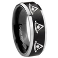 10mm Multiple Pester Master Masonic Beveled Brush Black 2 Tone Tungsten Men's Ring