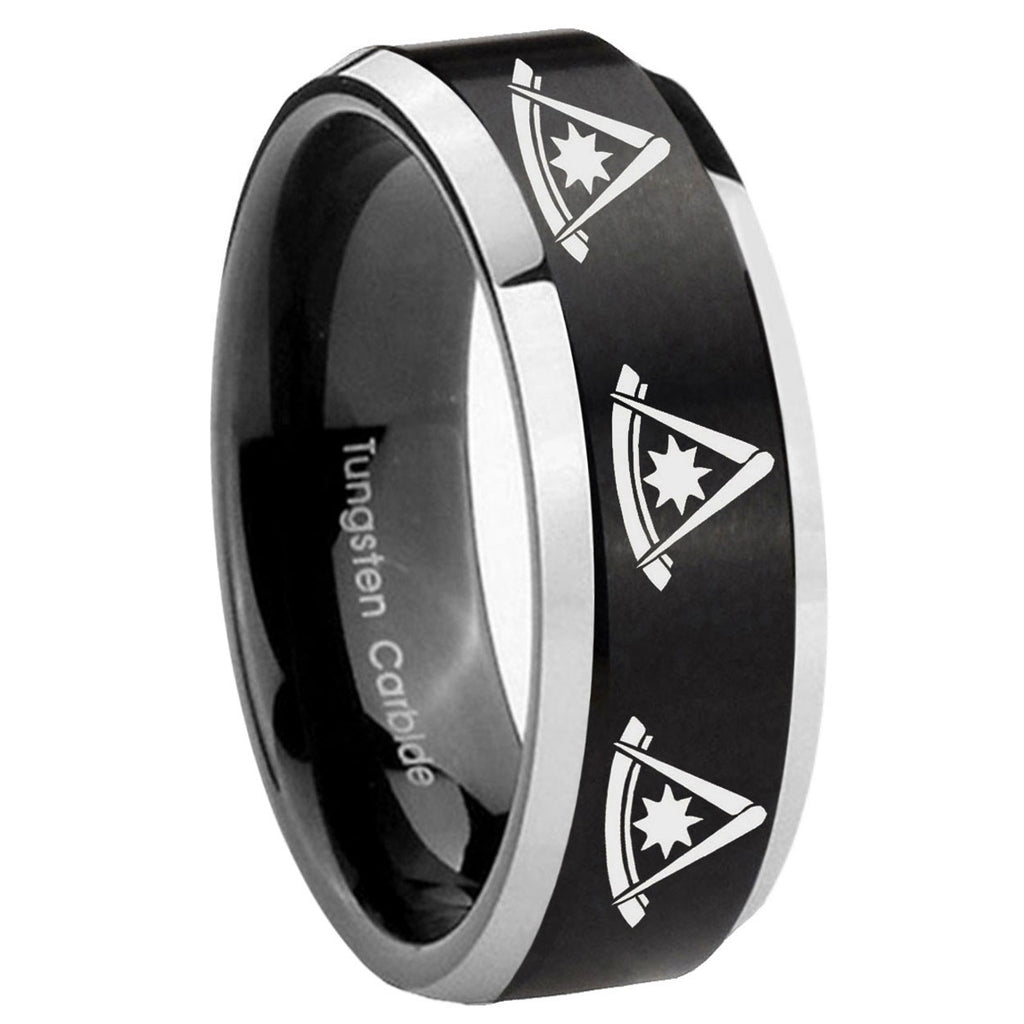 8MM Multiple Pester Master Beveled Two Tone Black Tungsten Band For Men