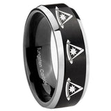 10mm Multiple Pester Master Masonic Beveled Brush Black 2 Tone Tungsten Men's Ring