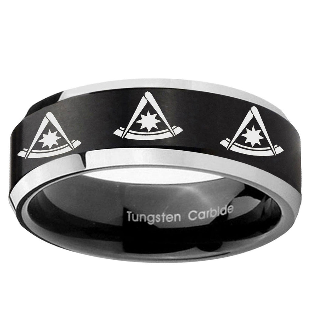 5MM Multiple Pester Master Beveled Two Tone Black Tungsten Band For Men