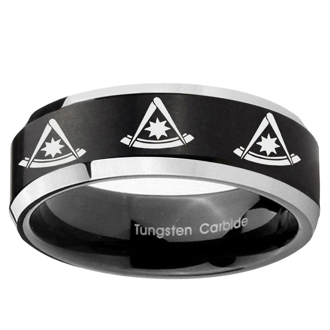 5MM Multiple Pester Master Beveled Two Tone Black Tungsten Band For Men
