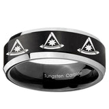 10mm Multiple Pester Master Masonic Beveled Brush Black 2 Tone Tungsten Men's Ring