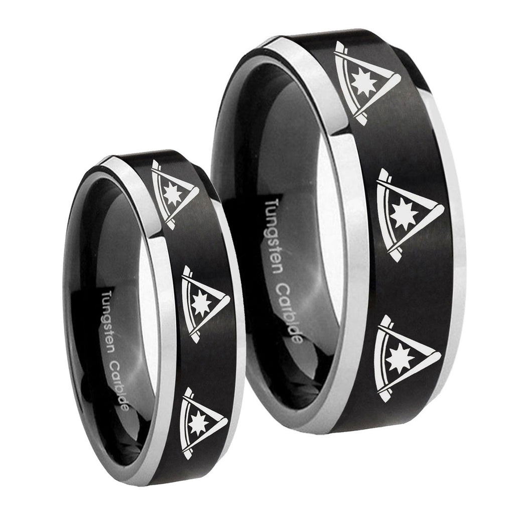 Multiple Pester Master Masonic Beveled Brush Black 2 Tone Tungsten Couple Rings