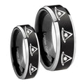 Multiple Pester Master Masonic Beveled Brush Black 2 Tone Tungsten Couple Rings