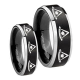 His Hers Multiple Pester Master Masonic Beveled Brush Black 2 Tone Tungsten Men Ring Set