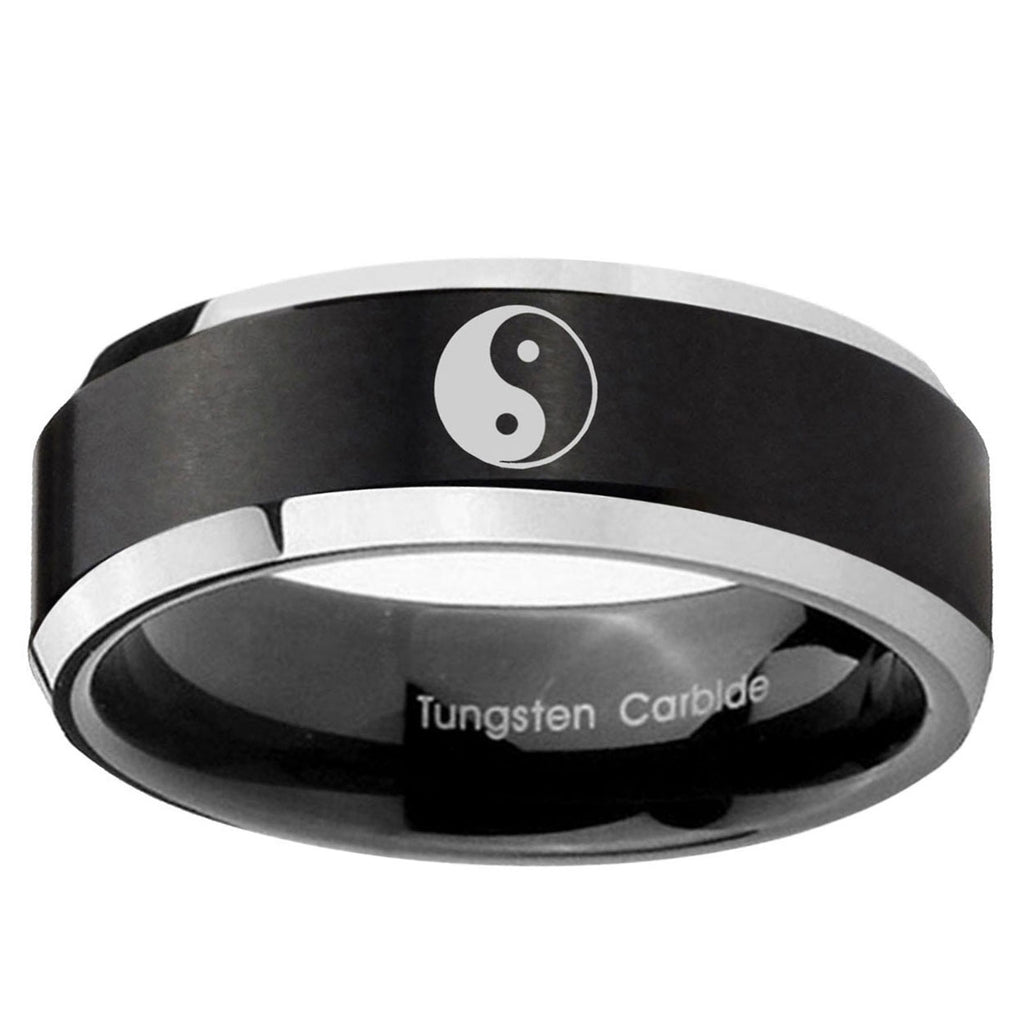 5MM Yin Yang Beveled Two Tone Black Tungsten Man Wedding Band