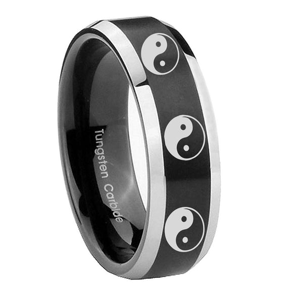 8mm-Multiple-Yin-Yang-Beveled-Brush-Black-2-Tone-Tungsten-Mens-Ring-Personalized
