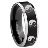 His Hers Multiple Yin Yang Beveled Brush Black 2 Tone Tungsten Custom Mens Ring Set