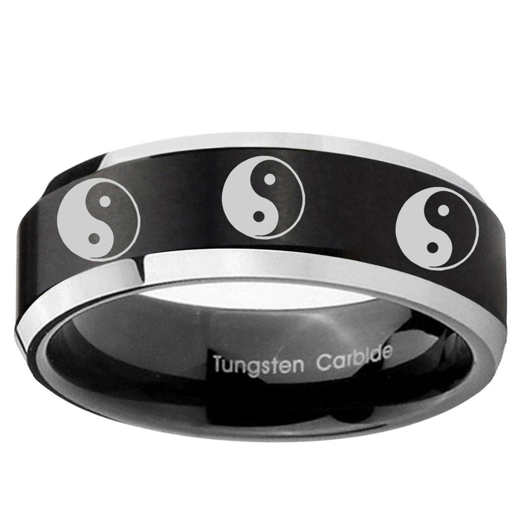 5MM Multiple Yin Yang Beveled Two Tone Black Tungsten Ring Men
