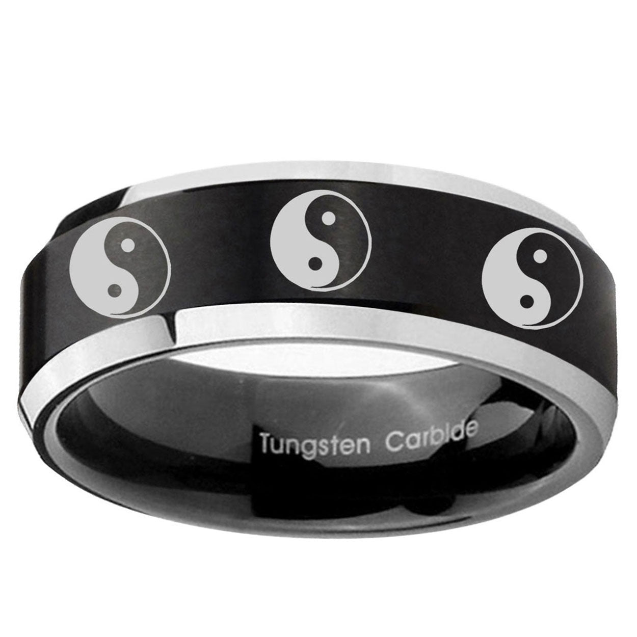 5MM Multiple Yin Yang Beveled Two Tone Black Tungsten Ring Men