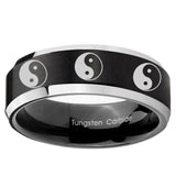 5, 8mm Multiple Yin Yang Beveled Brush Black 2 Tone Tungsten Ring