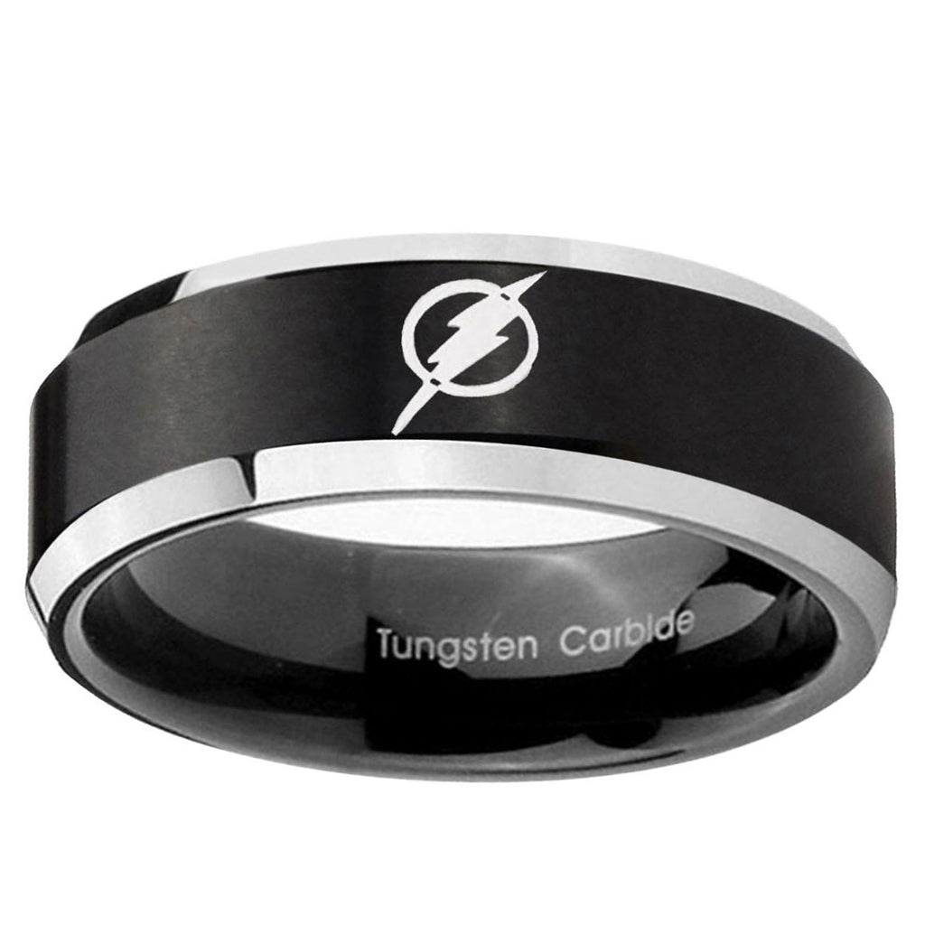 5MM Flash Beveled Two Tone Black Tungsten Ring For Men