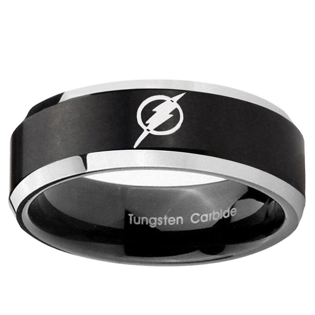 5MM Flash Beveled Two Tone Black Tungsten Ring For Men
