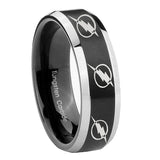 8mm Multiple Flash Beveled Edge Two Tone Black Custom Engraved Ring