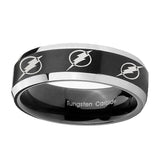 5, 8mm Multiple Flash Beveled Edge Two Tone Black Custom Engraved Ring