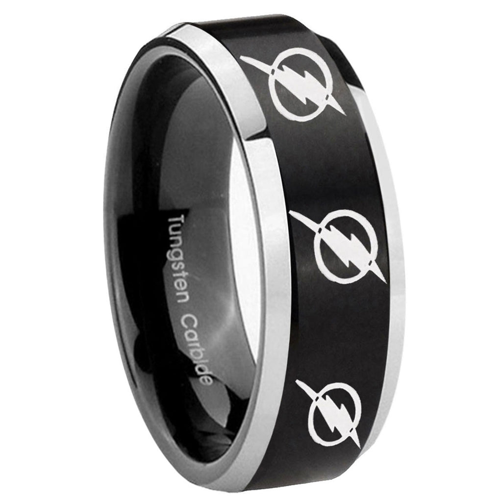 8MM Multiple Flash Beveled Two Tone Black Tungsten Custom Ring