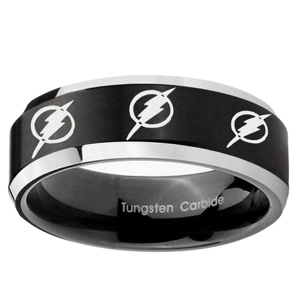 5MM Multiple Flash Beveled Two Tone Black Tungsten Custom Ring