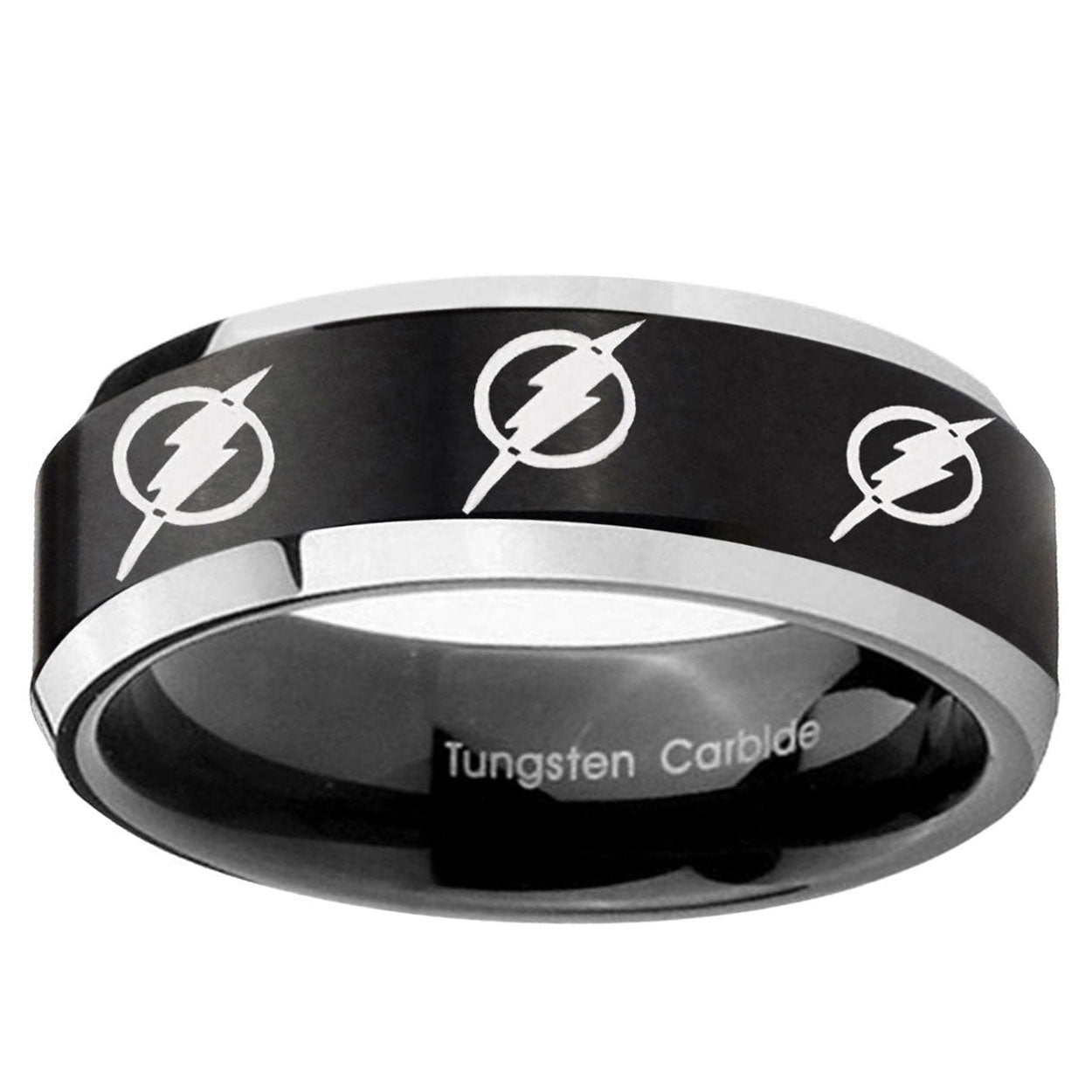 5MM Multiple Flash Beveled Two Tone Black Tungsten Custom Ring