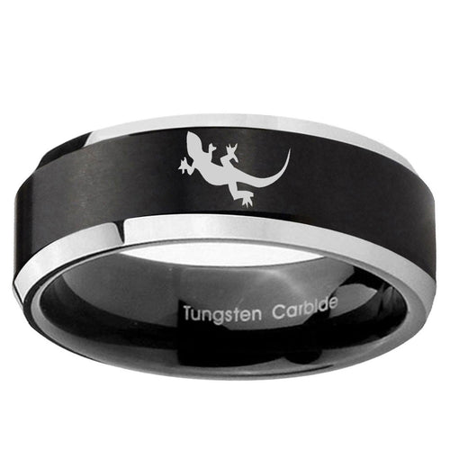 10mm Lizard Beveled Edge Brush Black 2 Tone Tungsten Mens Engagement Ring