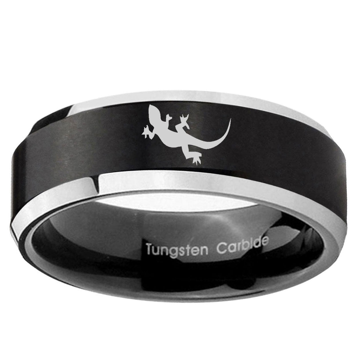 5MM Lizard Beveled Two Tone Black Tungsten Band For Men