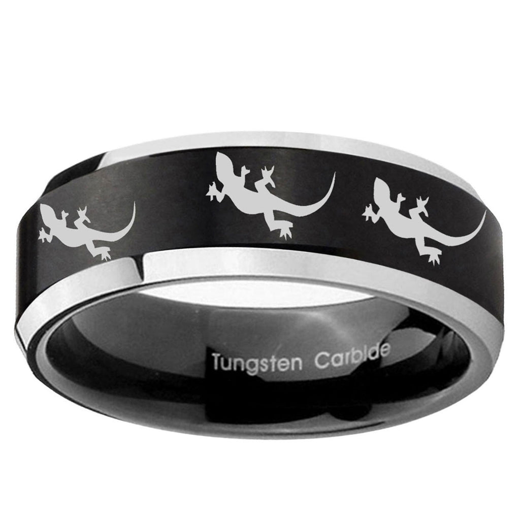 10mm Multiple Lizard Beveled Brush Black 2 Tone Tungsten Ring