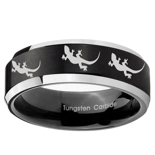 10mm Multiple Lizard Beveled Brush Black 2 Tone Tungsten Ring