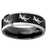 5, 8mm Multiple Lizard Beveled Brush Black 2 Tone Tungsten Men's Wedding Band