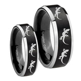 His Hers Multiple Lizard Beveled Brush Black 2 Tone Tungsten Engagement Ring Set