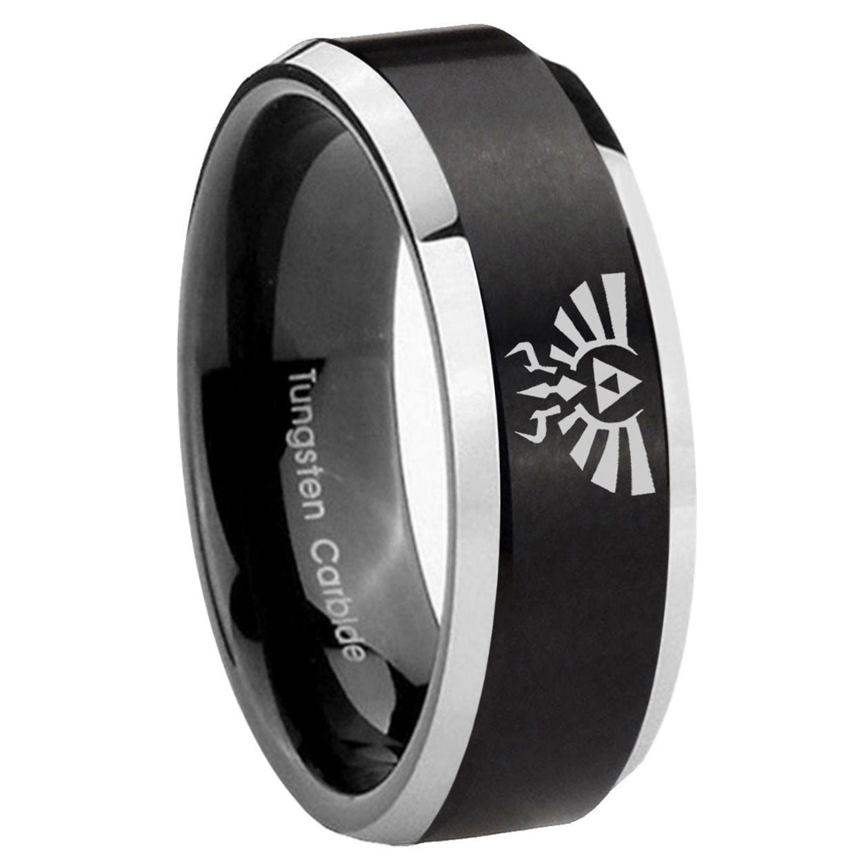 10mm Zelda Skyward Sword Beveled Brush Black 2 Tone Tungsten Men's Promise Rings