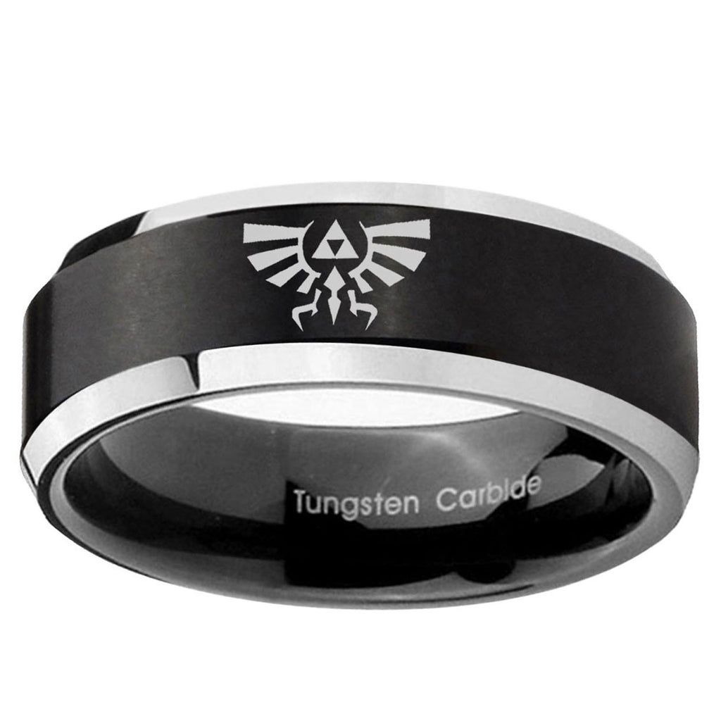 10mm Zelda Skyward Sword Beveled Brush Black 2 Tone Tungsten Men's Promise Rings