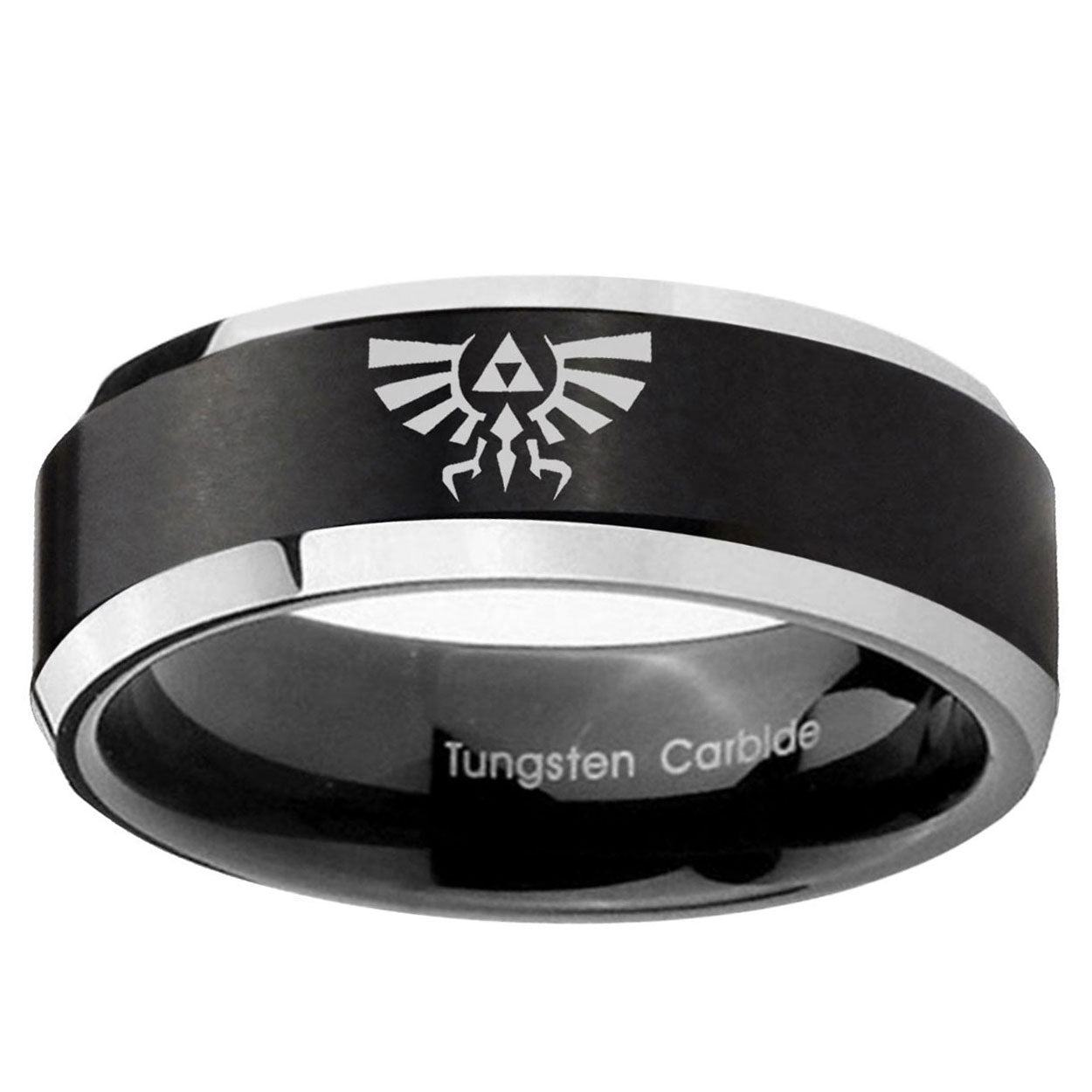 10mm Zelda Skyward Sword Beveled Brush Black 2 Tone Tungsten Men's Promise Rings