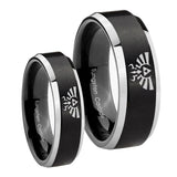 His Hers Zelda Skyward Sword Beveled Brush Black 2 Tone Tungsten Men's Ring Set