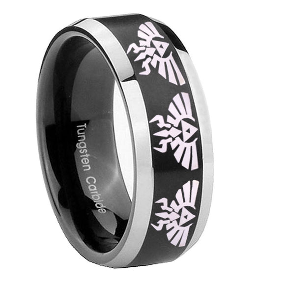 8mm-Multiple-Zelda-Skyward-Sword-Beveled-Brush-Black-2-Tone-Tungsten-Mens-Ring
